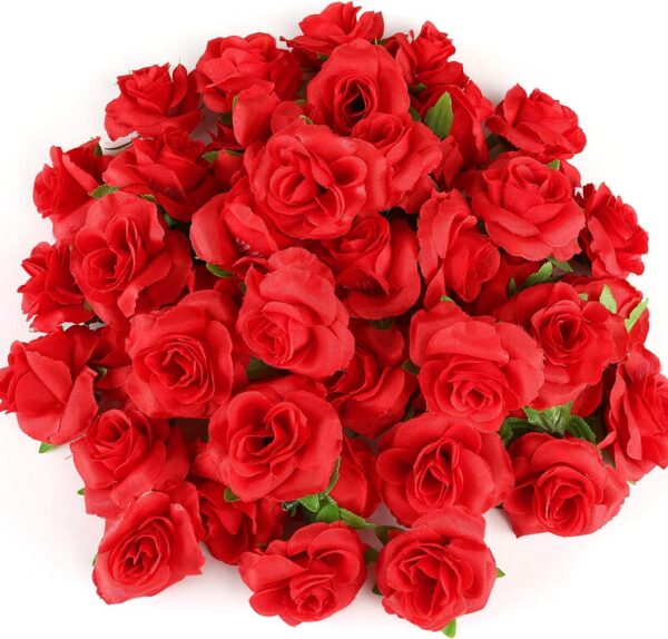 Kesoto 50pcs Pink Roses Artificial Flowers Bulk, 1.6" Small Silk Fake Roses Flower Heads for Decoration, Crafts, Wedding Centerpieces Bridal Shower Party Home Decor