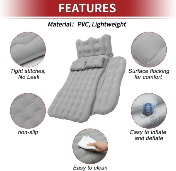 6bc124b5312a690c ACROPIX Inflatable SUV Truck Car Air Mattress Back Seat Camping Bed Thickened Car Sleeping Pad for Travel Car Bed SUV Mattress with Car Air Pump and Pillows Black