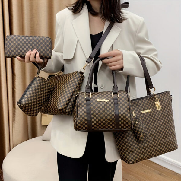 6bc850325226b3fb 6pcs Tote Bag Boston Bag Clutch Purse Set, PU Leather Textured Shoulder Bag, Casual Versatile Commuter Bag