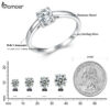 Bamoer D Color VVS1 EX Ring Round Moissanite Diamond for Women Sterling Sier Engagement Wedding Band MSR005