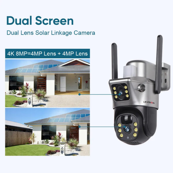 6be146ad4f7e1dff LS VISION 4K 8MP Dual Screen Solar Camera Outdoor Wireless 4G/WiFi PTZ Dual Lens Security Protection Auto Tracking CCTV Cameras
