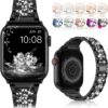 LELONG Compatible with Apple Watch Band 38mm 40mm 41mm Series 9 Series 8 7 6 5 4 3 2 1 SE Ultra, Bling Replacement Bracelet iWatch Band, Diamond Rhinestone Stainless Steel Metal Wristband Strap