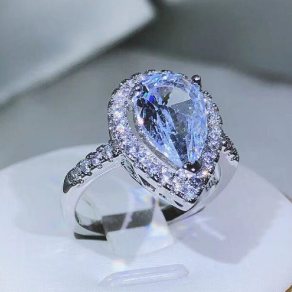 6c23a2a94d1ded11 sterling sier elegant and exquisite drop-shaped white zircon ring with diamonds for ladies fashion jewelry Valentine's day