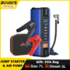 BUVAYE Car Jump Starter Pump Outdoor Power Lamp Portable Air Compressor Multifunctional Tire Iator with EVA Bag