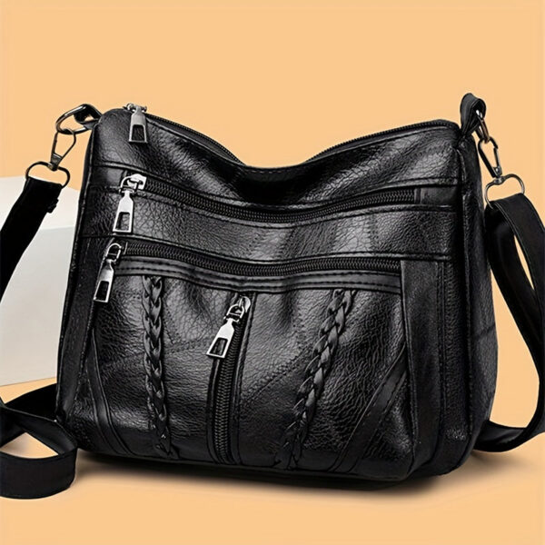 6c9374e6eb4c02af Braided Detail Crossbody Bag, Fashion Multi Pockets Purses, Vegan Leather Shoulder Bag For Middle-aged And Elderly Women