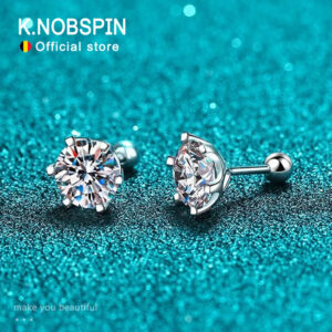 6c96c7b9d4a35cd5 KNOBSPIN Moissanite Stud Earrings 18K White Gold Plated Sterling Silver D VVS1 Round Cut Lab Diamond Screw Ear Studs For Women