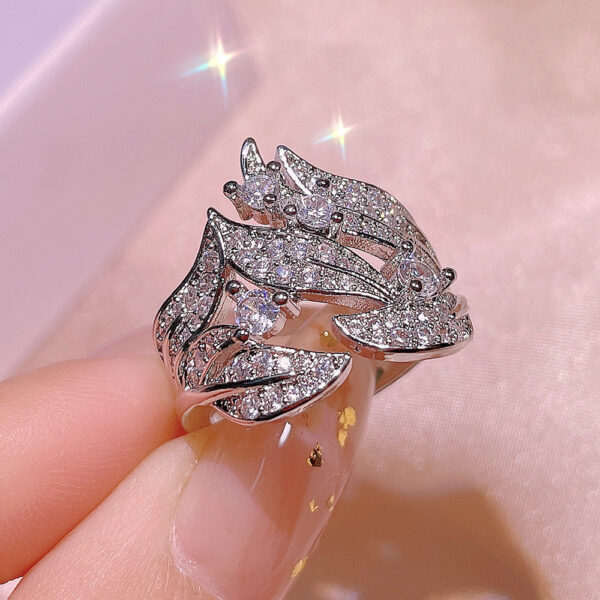 sier new creative diamond-studded rice ear flower rattan ladies white zircon ring party birthday jewelry gift