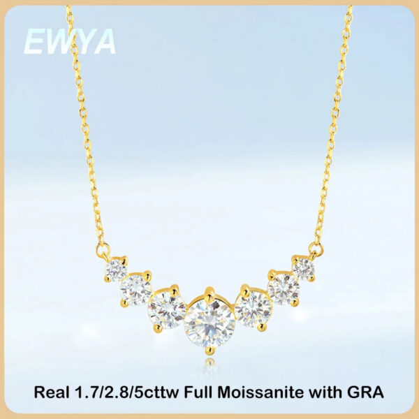 EWYA Sparkling 1.7/2.8/5cttw Full Moissanite Pendant Necklace for Women S Sier Plated Gold Pass Diamond Test Necklaces