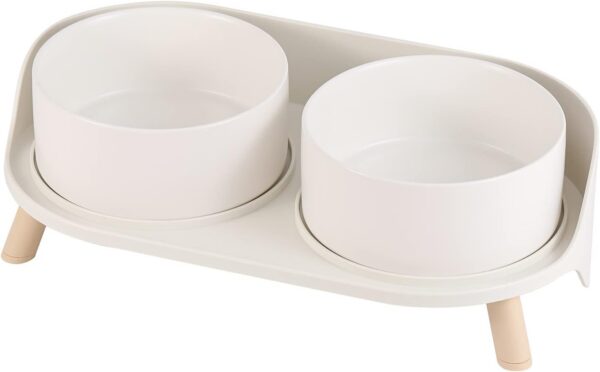 6cd3f323bf2d86dc Cat Food Water Bowl Set - Raised Cat Bowls with Non Slip Stand - Elevated Puppy Bowls for Small Dogs - Double Ceramic Cat Feeding Bowls with Splash Proof Guard - Tall Cat Dishes - 2 x 480 ML - 16.2 OZ