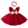 Baby Summer Flying Sleeves Mesh Open Back Bow Princess Girl Birthday Party Elegant Evening Dress
