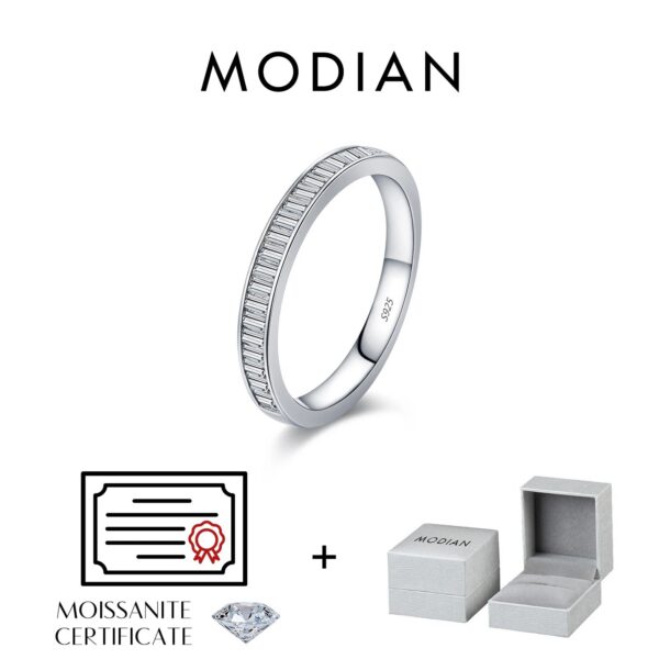 MODIAN Dazzling D Color Rectangle Moissanite Stackable Rings 925 Sterling Silver Eternity Band Rings For Women Fine Jewelry