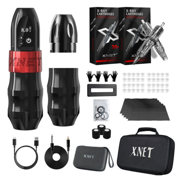 XNET Titan Wireless Tattoo Machine Kit with Extra 38mm Grip 2400mAh Battery 40pcs Mixed Tattoo Cartridge for Tattoo Artists