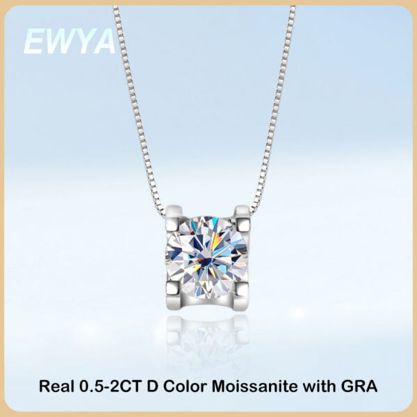 Trendy S Sterling Sier Real 0.5-2ct Moissanite Pendant Necklace for Women Diamond Chain Necklaces Fine Jewelry
