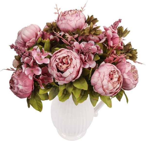 Artificial Peonies Silk Flowers, Faux Peony Bouquet 4 Bundles Florals Arrangements Decor for Farmhouse Home Boho Wedding Table Centerpiece, Fake Plastic Flowers Bulk for Vase Decoration (Pink Purple)