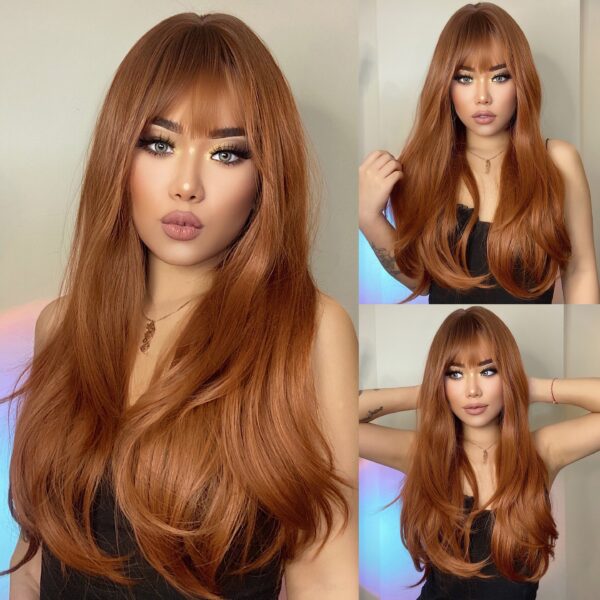 6d11d365ebf369cd Long Black Wavy Synthetic with Bangs for Women Body Wave Wigs Cosplay Daily Natural Use Hair Heat Resistant
