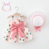 6d1a4216e50f24bd 2Pcs/Set Summer Toddler Girls Dress Sweet Bow Strawberry Sleeveless Baby Clothes Suit Princess Party Children Costume 0 To 3 Y