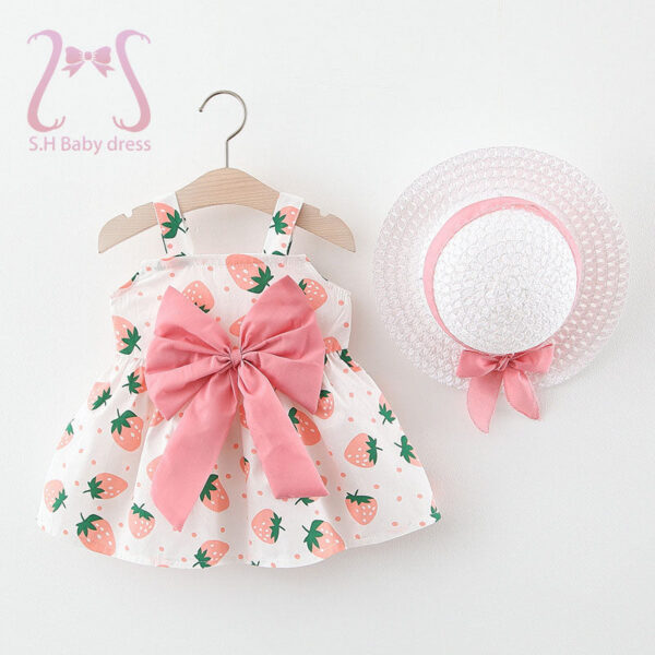 6d1a4216e50f24bd 2Pcs/Set Summer Toddler Girls Dress Sweet Bow Strawberry Sleeveless Baby Clothes Suit Princess Party Children Costume 0 To 3 Y