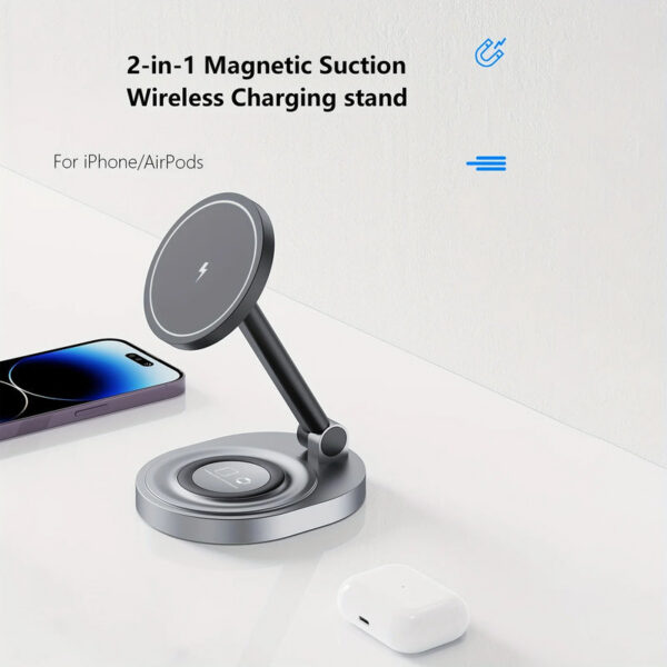 6d3324b5bdf65c15 2 In 1 Magnetic Wireless Charger Stand Pad For iPhone 15 14 13 12 Pro Max 11 X Apple Watch Fast Charging Dock Station
