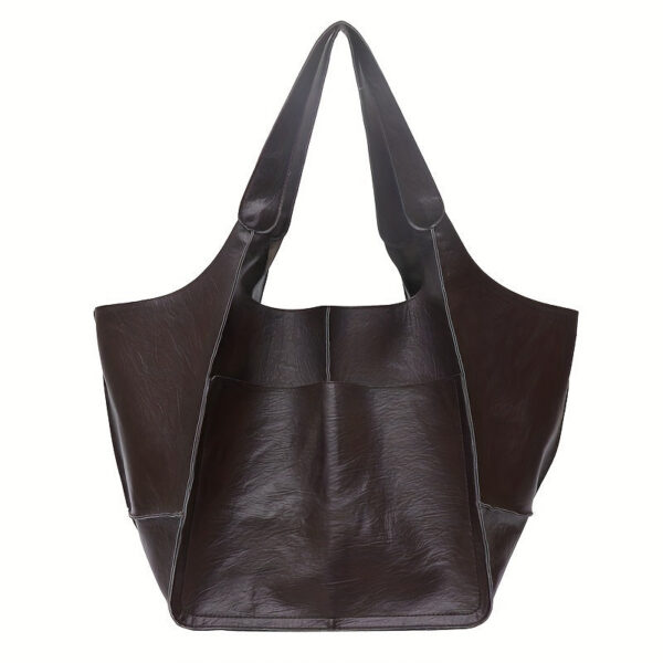6d463709e4662668 Large Capacity Retro Tote Bag, Soft PU Leather Shoulder Bag, Stitching Handbag For Work Travel Shopping