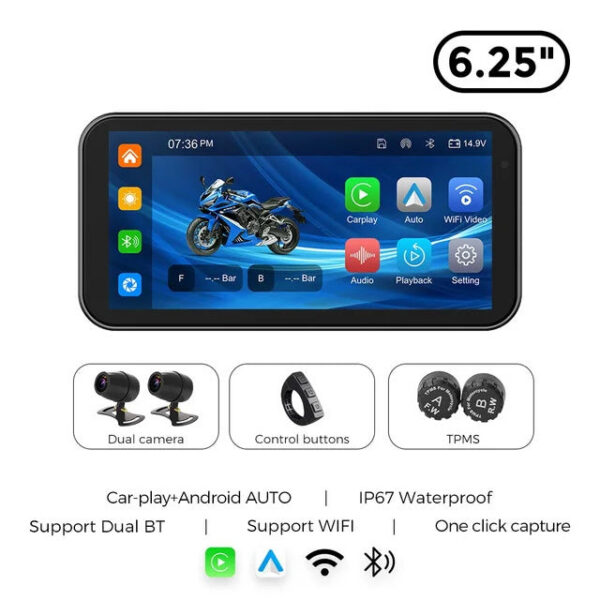 6d4a331a98aebf65 Portable 6.25 inch IP67 Waterproof Motorcycle GPS Navigation Wireless Carplay Android Auto DVR Drive Recorder Moto Monitor WIFI