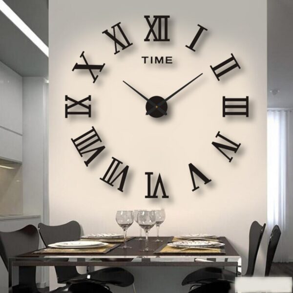 3D Acrylic Digital Roman Numerals Design Mirror Fashion Large Round Wall Clock DIY Self Adhesive Clocks