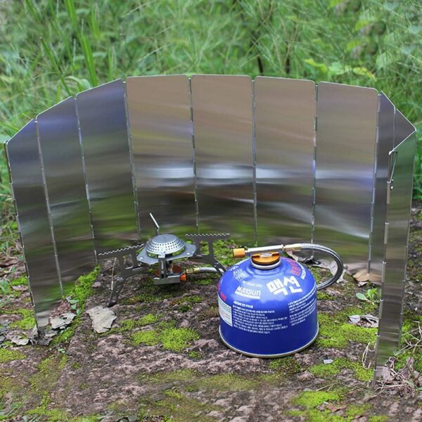 Camping windshield, Folding Outdoor Windscreen, Aluminum windshield for gas stove, light weight for hiking, backpacking, camping (10 plates)