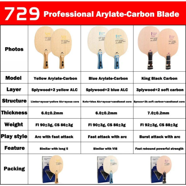 6d6b796087df629d Original 729 Friendship Yellow ALC Table Tennis Blade 5 Wood 2 Arylate Carbon Professional Ping Pong Blade Blue ALC Offensive