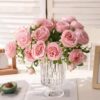 6d8a6e012fb25452 30cm Rose Pink Silk Bouquet Peony 5 Big Head 4 Small Bud Bride Wedding Home Decoration Artificial Flower
