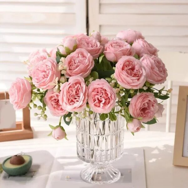 6d8a6e012fb25452 30cm Rose Pink Silk Bouquet Peony 5 Big Head 4 Small Bud Bride Wedding Home Decoration Artificial Flower