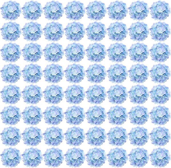 Auihiay 64pcs Silk Hydrangea Artificial Flowers, Artificial Hydrangea Flowers with Stems, Full Hydrangea Flowers for Wedding Centerpieces, Home, Garden, Party Decoration (Blue)