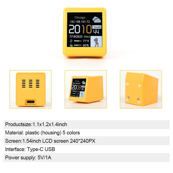 MINI Size Smart WIFI Weather Station Clock for Game Room Decoration. DIY Cute GIF Animations and Electronic Album Function