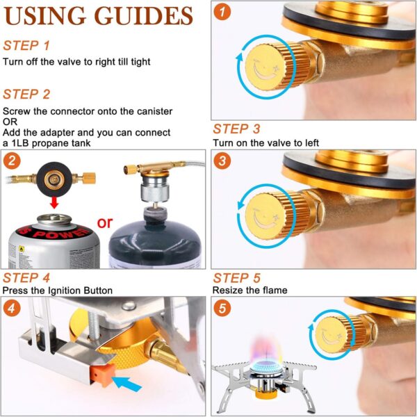 WADEO Camping Gas Stove, 3700W Portable Backpacking Stove with Piezo Ignition, Portable Burner, Camping Stove Adapter and Carrying Case for Outdoor Cooking