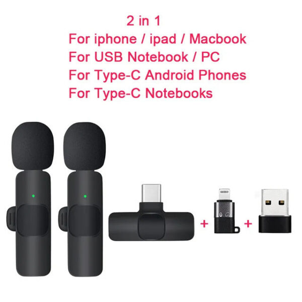 Mini Portable Wireless Tie Microphone Lavalier Mic For Iphone Android MobilePhone Interview Recording Live Vlog Broadcast Gaming