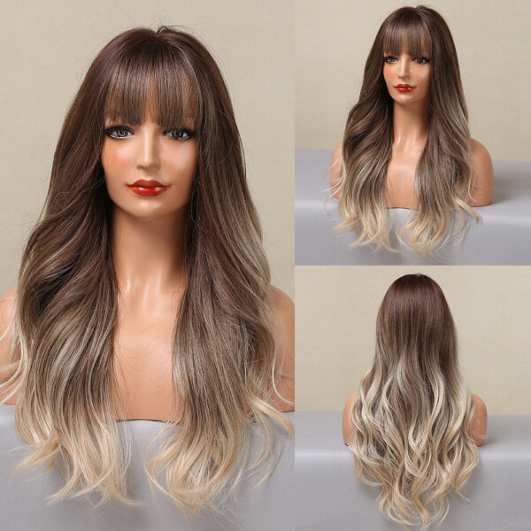 6da23a22012ed12f Long Water Wave with Bangs White Colorful Cosplay Silky Wig for Women Daily Party Natural Soft Synthetic Hair Heat Resistant