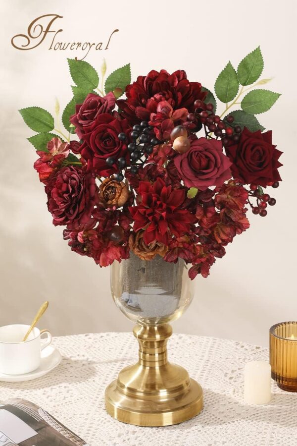 6dab65aac628df4a Floweroyal Artificial Flowers Combo Dusty Blue Flowers Mix Silk Flowers Dahlia Roses with Stems for DIY Wedding Bridal Bouquets, Baby Shower, Floral Arrangement, Table Centerpieces, Home Decorations.