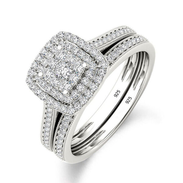 6db3b6a6bda5f78f 2pcs Engagement Rings for Women Original Sterling Sier Ring Set 14k Gold Plated Bridal 2Ct Round Cut Lab Diamond Jewelry