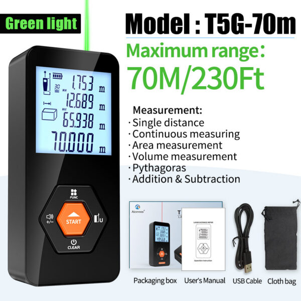 Aicevoos Light Digital Rangefinder 50M70M100M120M Green Beam Distance Meter Trena Laser Tape Measure Roulette