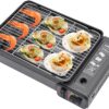 LENDISIY Tragbarer Gasgrill Camping, Tischgrill Gas, Outdoor Gaskocher mit Backblech and Grillnetz, für Camping, Reisen, Trekking und Kochen im Freien