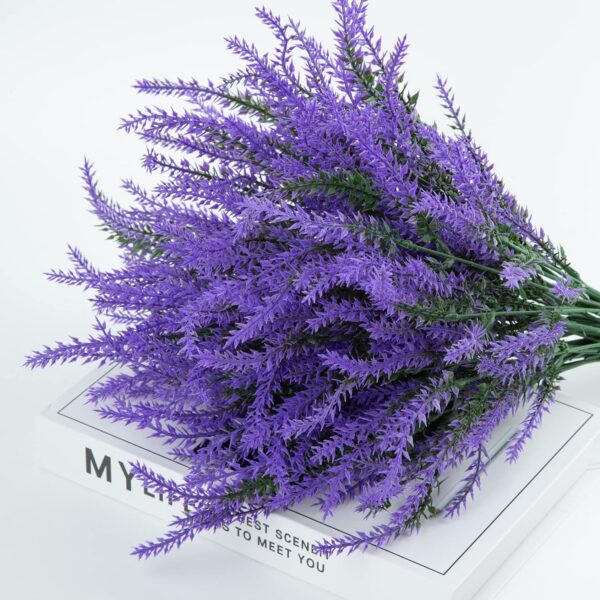 6e01bd1a8825a397 Ouddy Decor 24 Bundles Artificial Lavender Flowers Fake Plastic Purple Flowers Outside UV Resistant for Home Wedding Kitchen Garden Patio Window Box Centerpieces Indoor Outdoor Decor (Gray Purple)