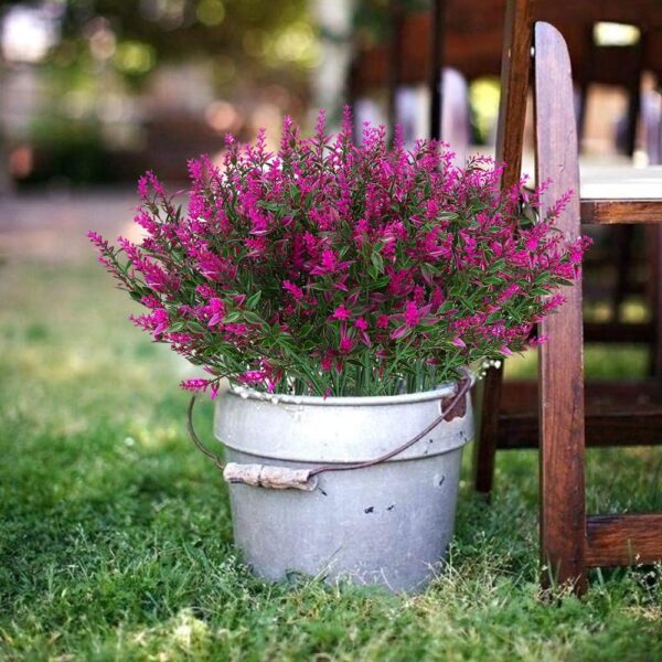 8 Bundles Outdoor Artificial Lavender Fake Flowers UV Resistant Shrubs, Faux Plastic Greenery for Indoor Outside Hanging Plants Garden Porch Window Box Wedding Farmhouse Decor (Orange Red)