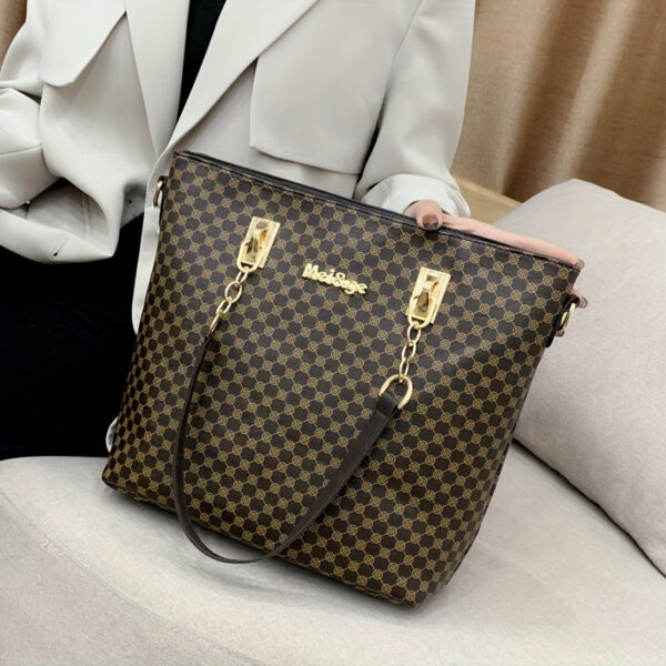 6e334a7a9b9b488b 6pcs Tote Bag Boston Bag Clutch Purse Set, PU Leather Textured Shoulder Bag, Casual Versatile Commuter Bag