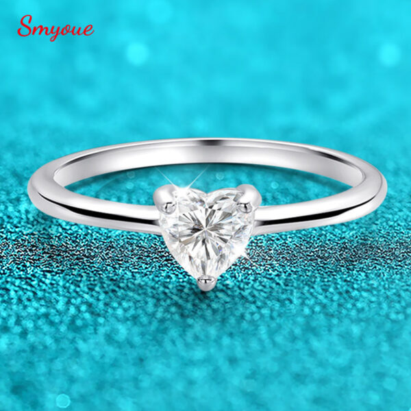 Smyoue White Gold 0.5ct 5mm Heart Cut Moissanite Ring for Women S Solid Sier Lab Diamond Wedding Band Jewelry GRA