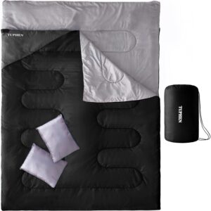 Tuphen Double Sleeping Bag, Sleeping Bag with 2 Pillows, Queen Size XL Bag for 2 People, Cold Warm Weather- 3 Seasons, Waterproof Adults for Camping, Backpacking or Hiking