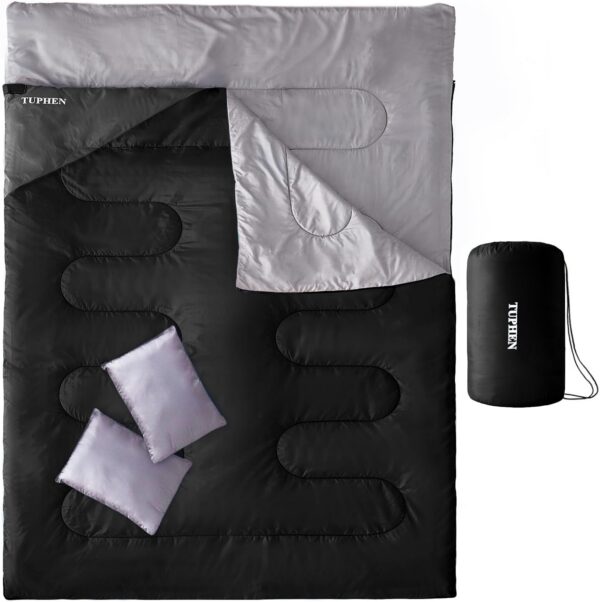 6e958eb400a306cb Tuphen Double Sleeping Bag, Sleeping Bag with 2 Pillows, Queen Size XL Bag for 2 People, Cold Warm Weather- 3 Seasons, Waterproof Adults for Camping, Backpacking or Hiking