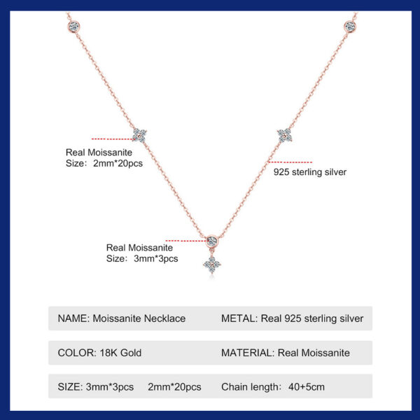 Rose Four Leaf Clover Moissanite Necklace Sier Plated Yellow/White Gold Diamond Choker Chain for Women Jewelry