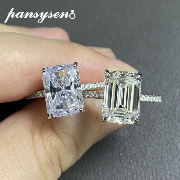 6ea41d3ba3c5e98b PANSYSEN Sterling Sier Emerald Cut High Carbon Diamond gemstone Wedding Rings for Women Proposal Engagement Ring