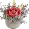 Artificial Flowers Kit with Pot, Combination of Fake Silk Orange Roses and Greenery,Small Plant Potted Decor for Offices,Bookshelf,Bedroom, Living Room,Party,Wedding Decorations…