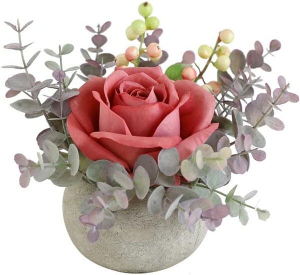 Artificial Flowers Kit with Pot, Combination of Fake Silk Orange Roses and Greenery,Small Plant Potted Decor for Offices,Bookshelf,Bedroom, Living Room,Party,Wedding Decorations…