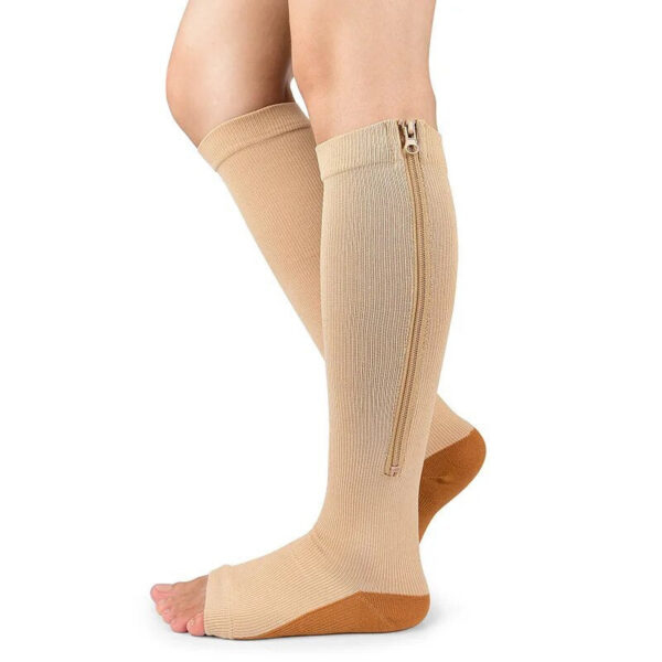 1 Pair Zipper Women Men Pain Relief Stretchy Stockings Compression Sports Socks Support Open Toe