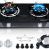 Propane Stove 2 Burner Gas Stove Novel 9 Copper Propane Burners Auto Ignition Tempered Glass with LPG CSA Hose for Outdoor Cooking,Emergency